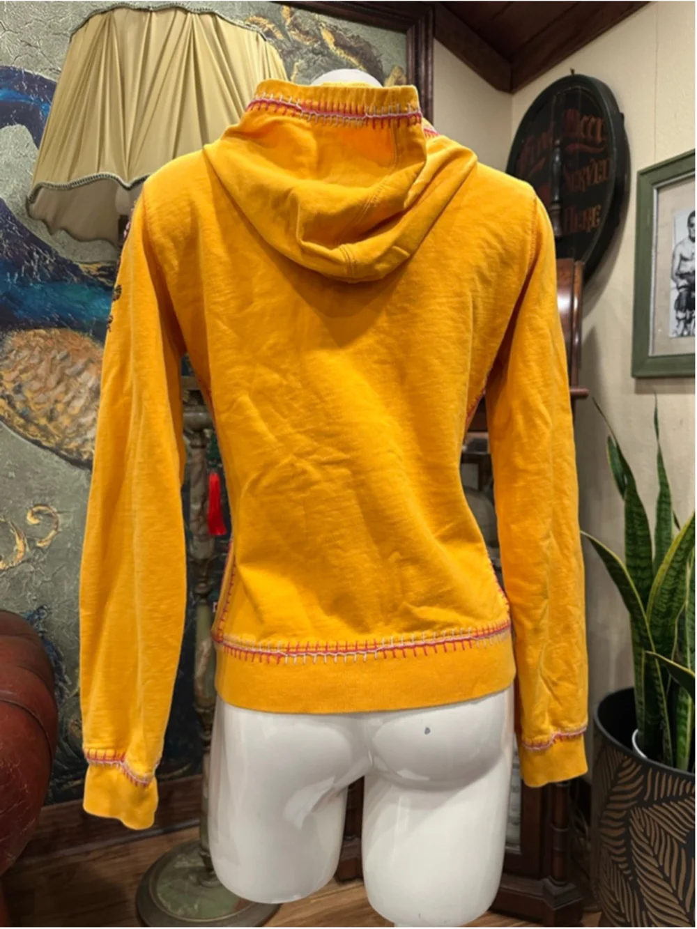Twisted Heart America Yellow Beaded Embroidered Hoodie Boho Stitch Y2K - Picture 7 of 11